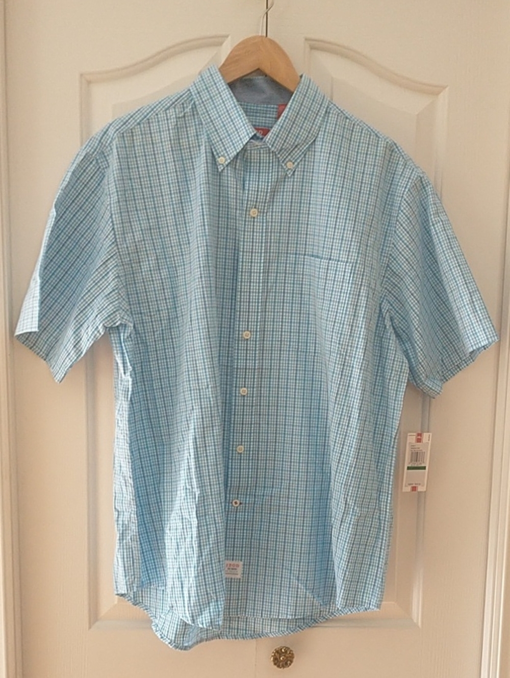 NWT IZOD SALTWATER Washed Classics Men’s Button Down Short Sleeve Shirt Size Lrg
